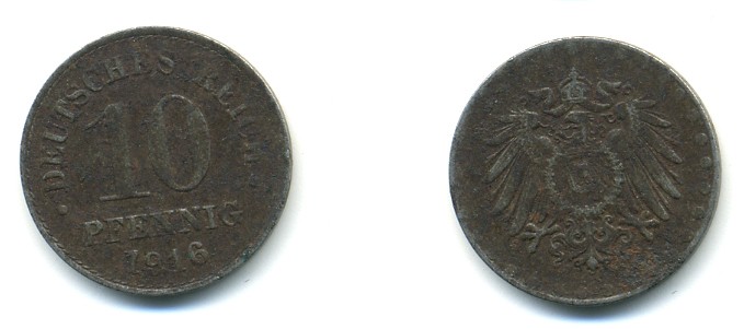 ГЕРМАНИЯ 10 ПФЕННИГОВ 1916 KM 20, J. 298 железо 80-257
