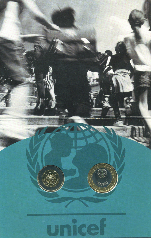 Португалия набор из 7 монет 1999 официальный набор в картонном буклете, 50 лет ЮНИСЕФ BUNC 00-00