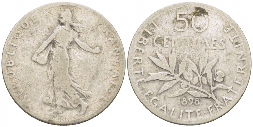 ФРАНЦИЯ 50 САНТИМОВ 1898 KM 854 серебро 3309-1066