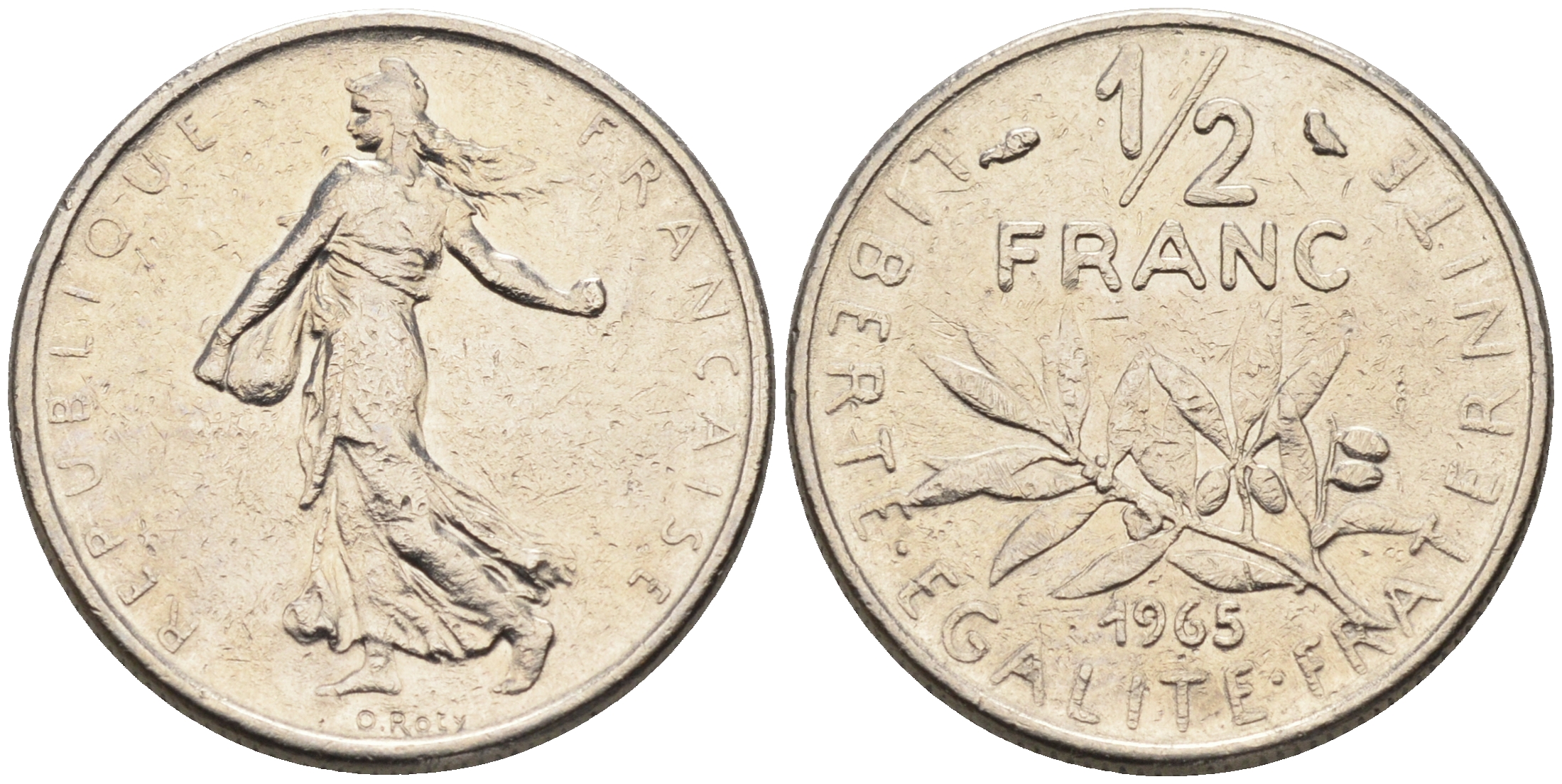 Франция 1/2 франка 1965 сеятель KM 931, Le Franc 198.3 никель    4169-145