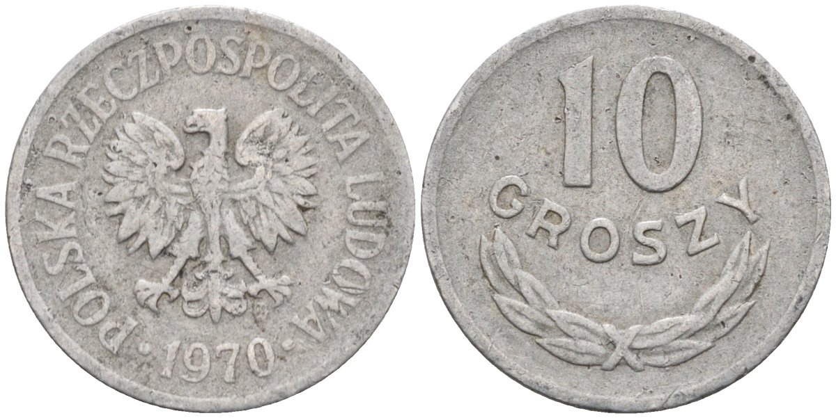Польша 10 грошей 1970 MW, Народная Республика KM АА47, Parchimowicz 206i алюминий 4580-611