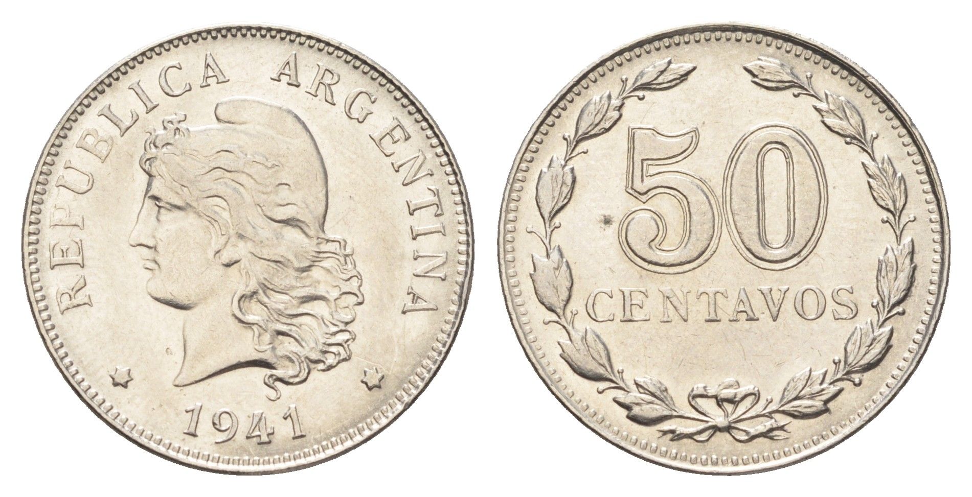 Аргентина 50 сентаво 1941 KM 39 никель UNC 4662-716