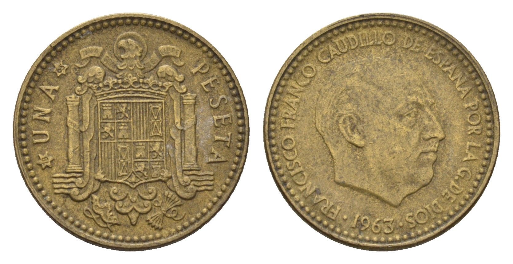 Испания 1 песета 1963 (65) Франсиско Франко (1939-1975) KM 775 алюминиевая бронза 4708-416