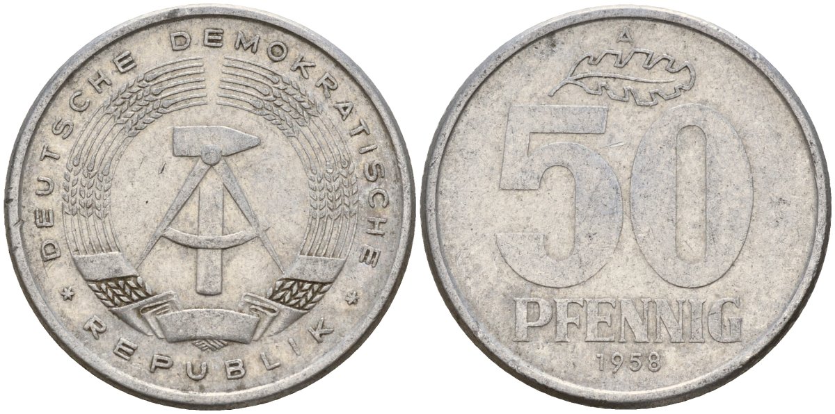 ГДР 50 пфеннигов 1958 A KM 12.1 алюминий 106-1157