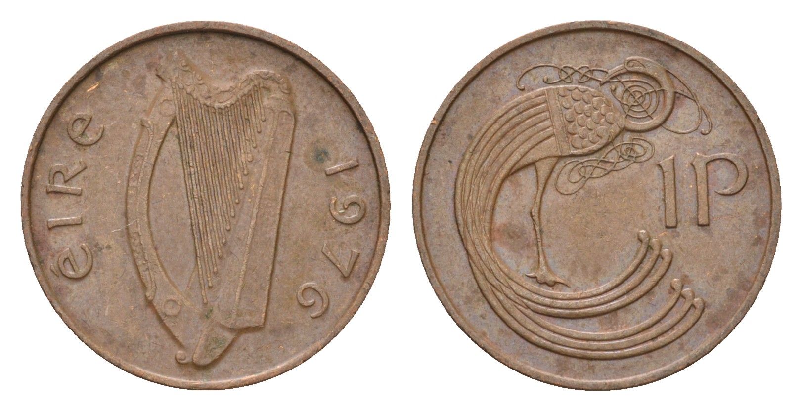 Ирландия 1 пенни 1976 мифологическая птица лира KM 20 бронза 4690-362