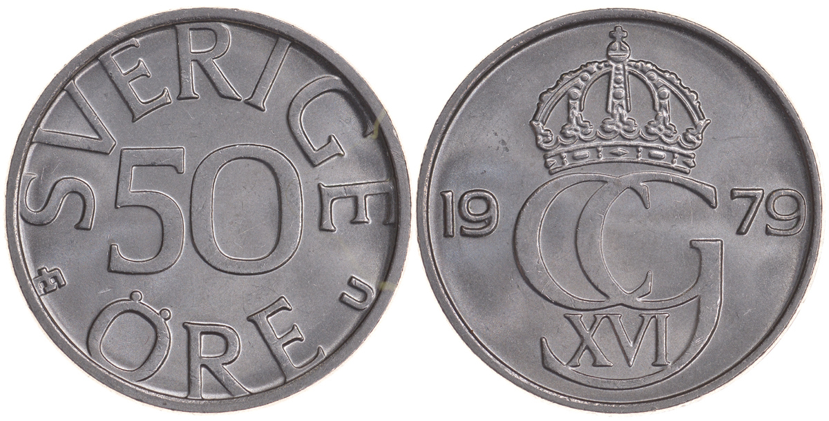 Швеция 50 эре 1979 U Карл XVI Густав (1973- ) KM 855 медно-никель UNC 4364-443