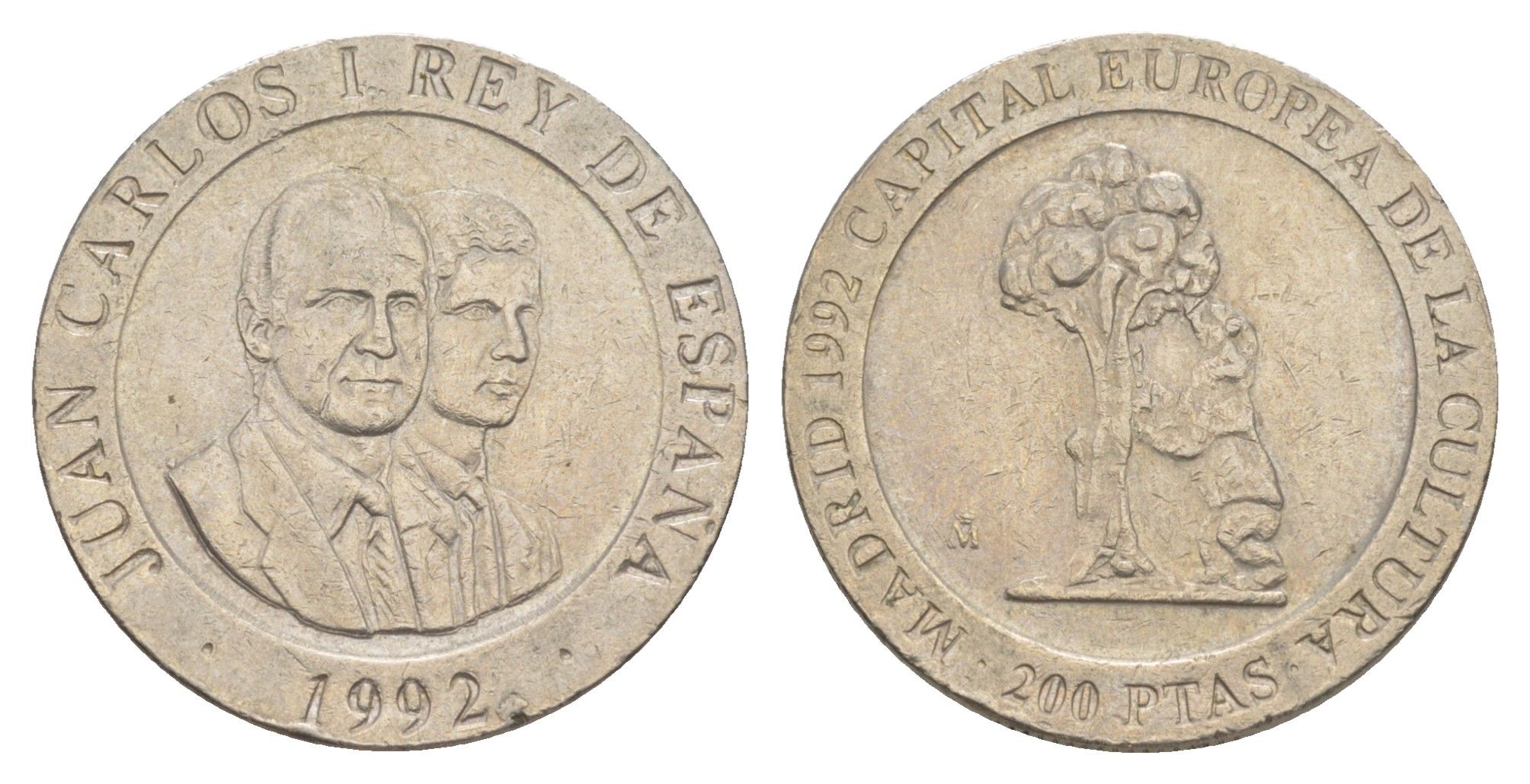 Испания 200 песет 1992 Мадрид – культурная столица Европы, Медведь, залезающий на дерево KM 910 медно-никель 4604-1136