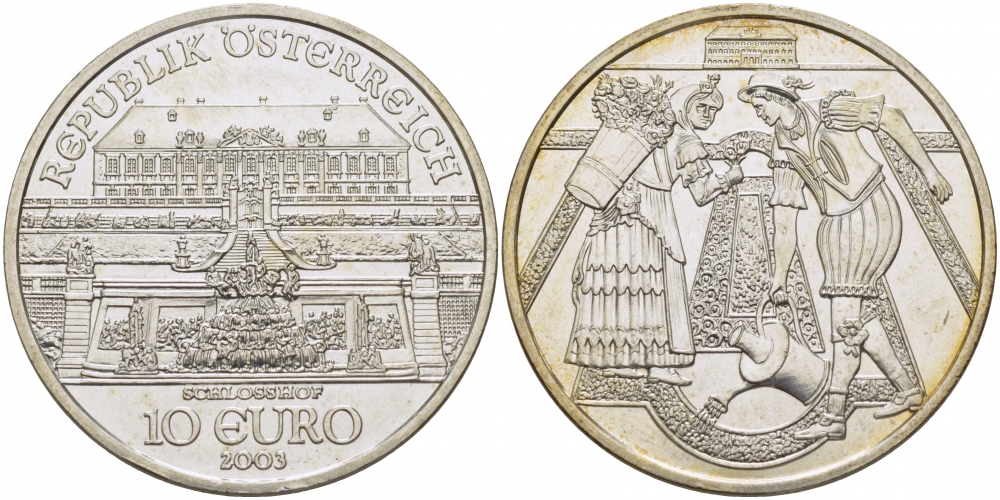 Австрия 10 евро 2003 дворец Шлосс Хоф, крестьяне KM 3103 серебро PROOF 00-000-00