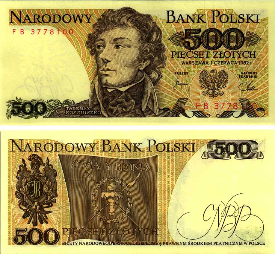 Польша 500 злотых 1982 Тадеуш Костюшко Pick 145 d бумага UNC (пресс) 8607-78-2-1