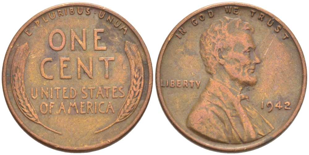 США 1 ЦЕНТ 1942 ЛИНКОЛЬН KM 132 бронза 3309-455