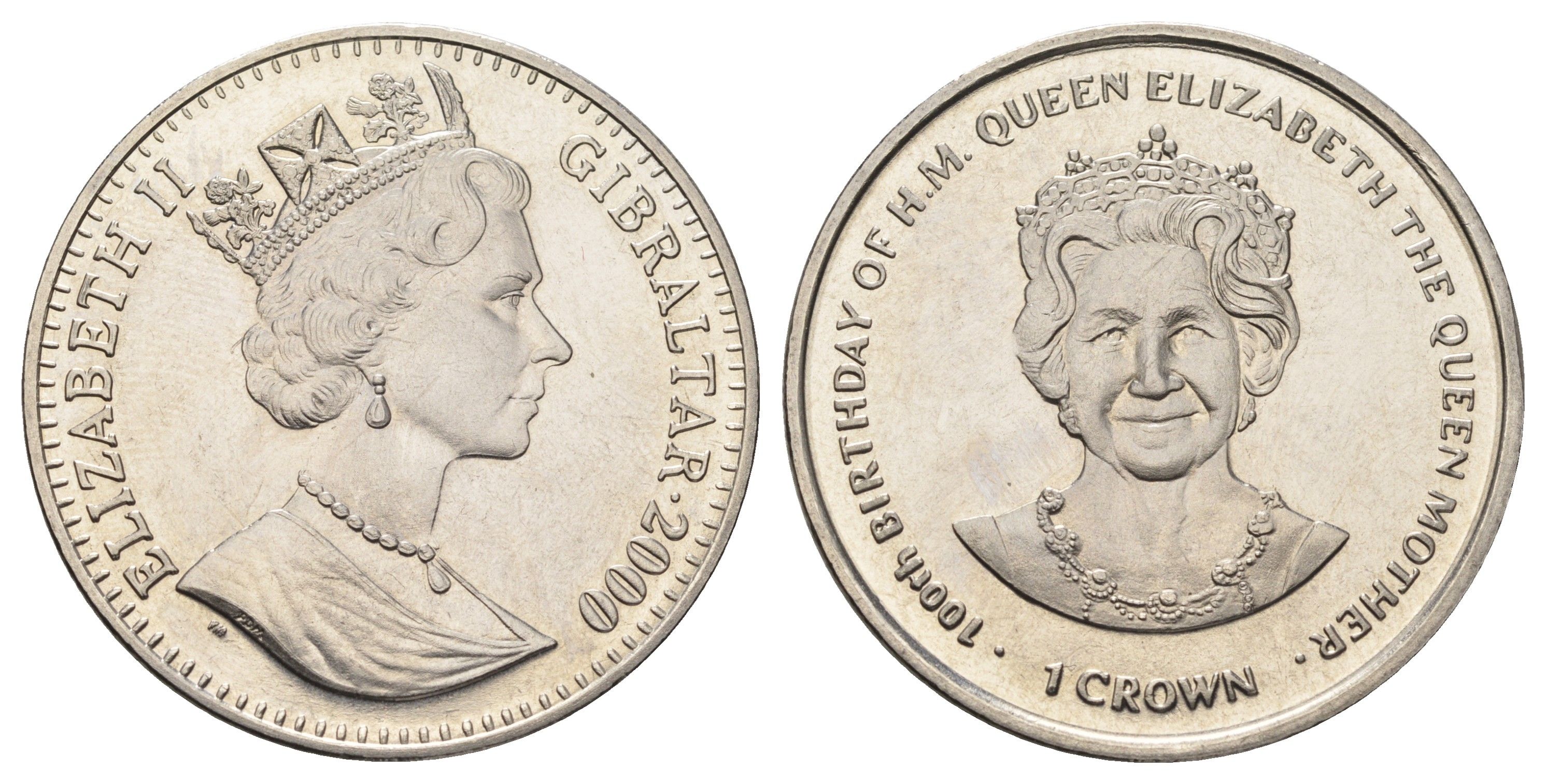 Гибралтар 1 крона 2000 100 лет со дня рождения Королевы-матери KM 882 медно-никель BU 1524-1945