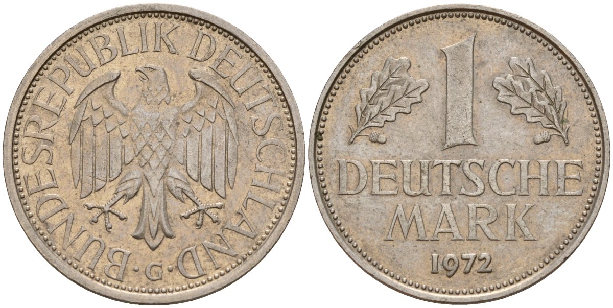 ФРГ 1 марка 1972 G KM 110, J. 385 медно-никель 4159-1125