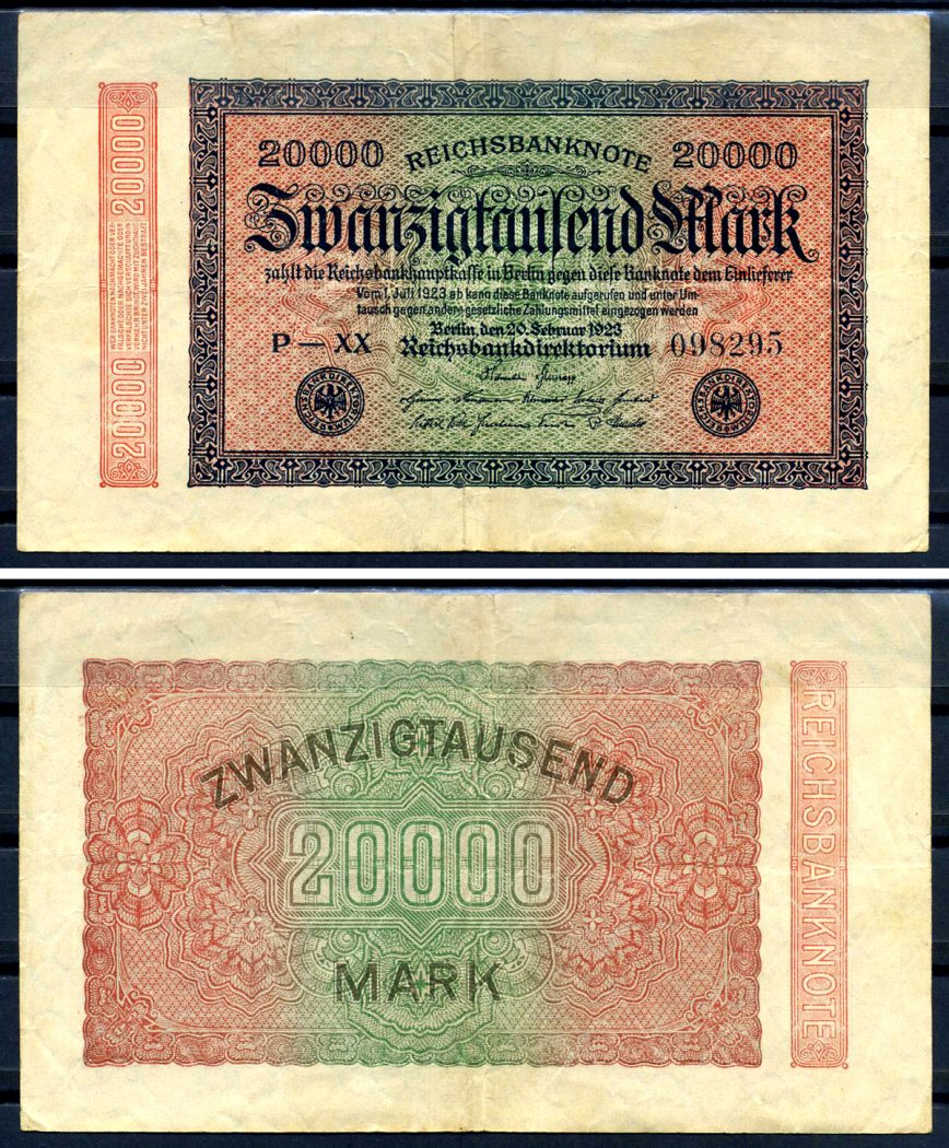 Германия 20000 марок 1923 20 февраля 1923, водяной знак G Pick 85 c бумага 6312-11-2-2