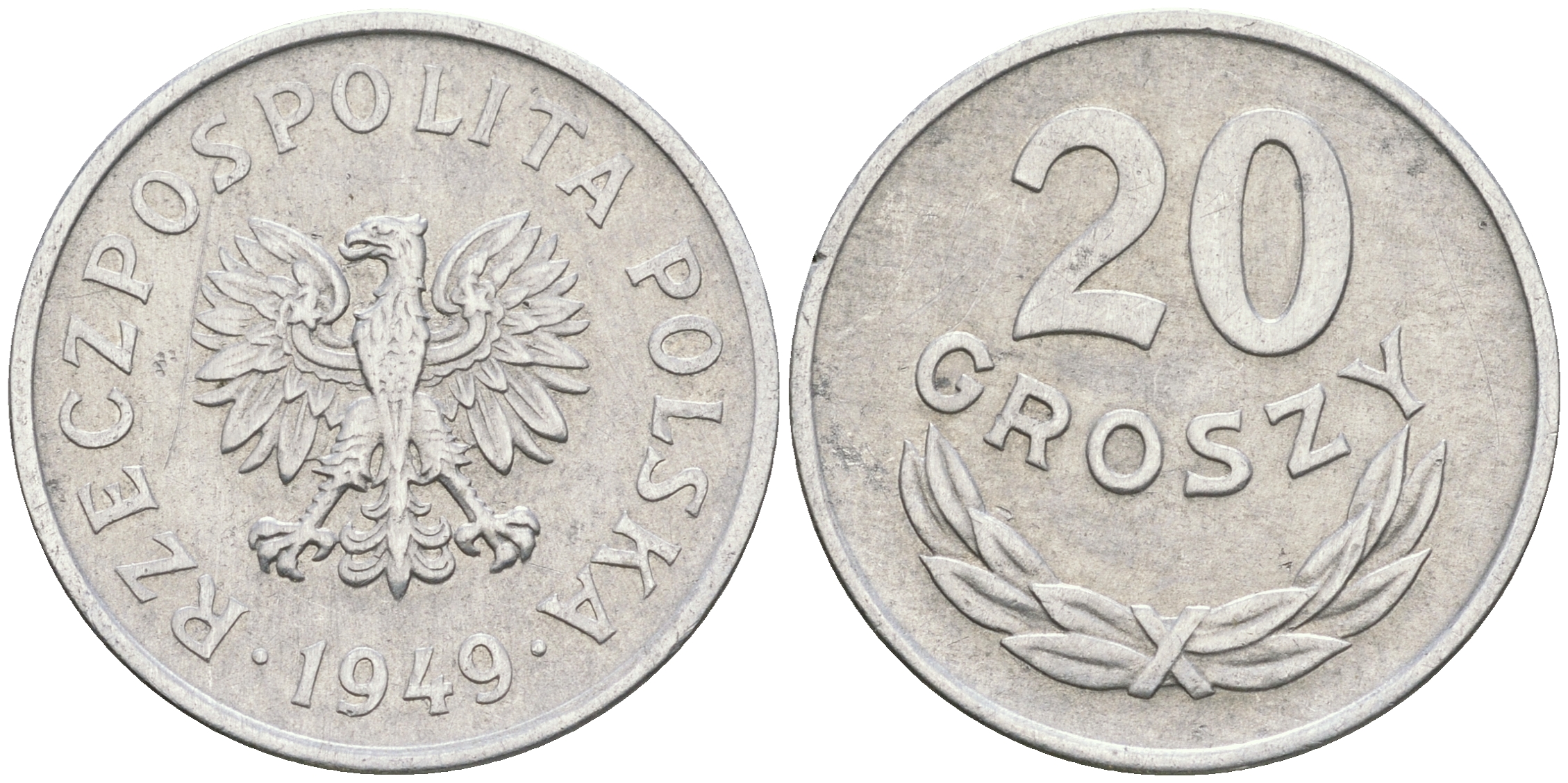 Польша 20 грошей 1949 KM 43а, Parchimowicz 207b алюминий 08-921