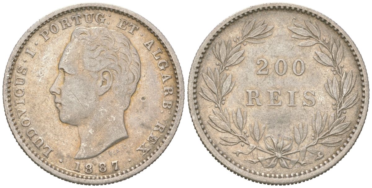 Португалия 200 реалов 1887 Луиш I (1861-1889) KM 512 серебро 4171-1124