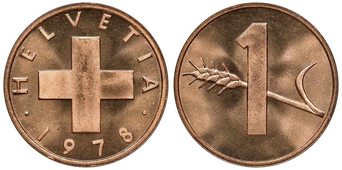 Швейцария 1 раппен 1978 KM 46 бронза UNC M53-15
