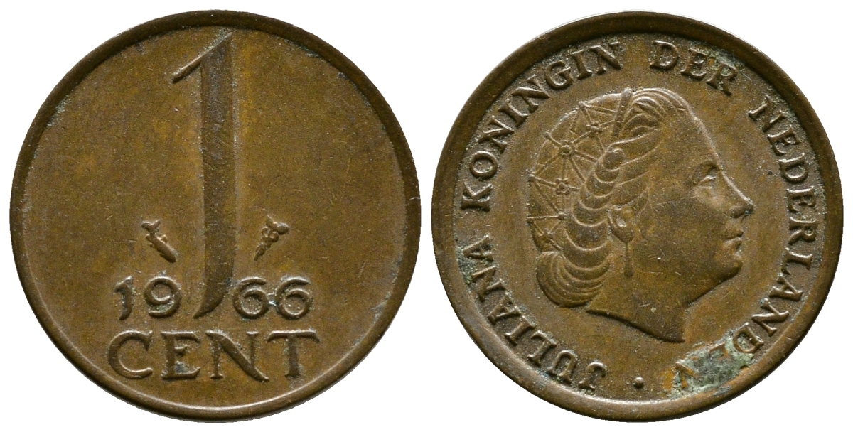 НИДЕРЛАНДЫ 1 ЦЕНТ 1966 ЮЛИАНА KM 180 бронза 4385-667