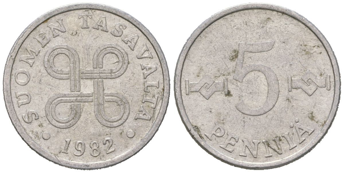 Финляндия 5 пенни 1982 KM 45a алюминий 99-1016