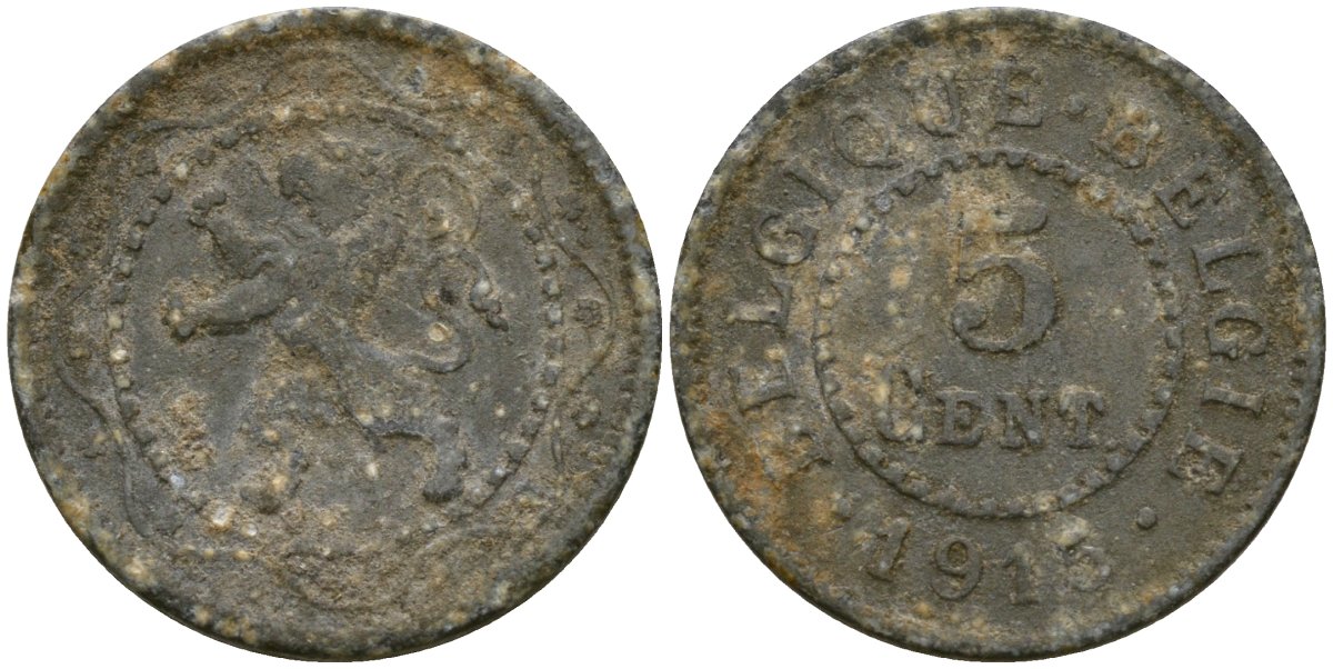 Бельгия 5 сантимов 1915 Belgie KM 80 цинк 4136-522