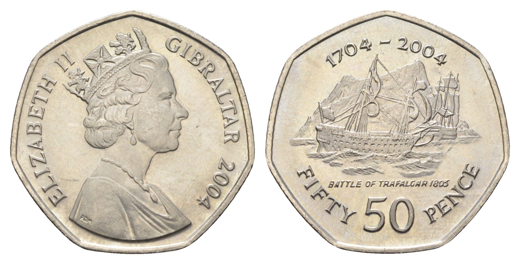 Гибралтар 50 пенсов 2004 300 лет захвату Гибралтара. 200 лет Трафальгарскому сражению KM 1050 медно-никель UNC 4666-336