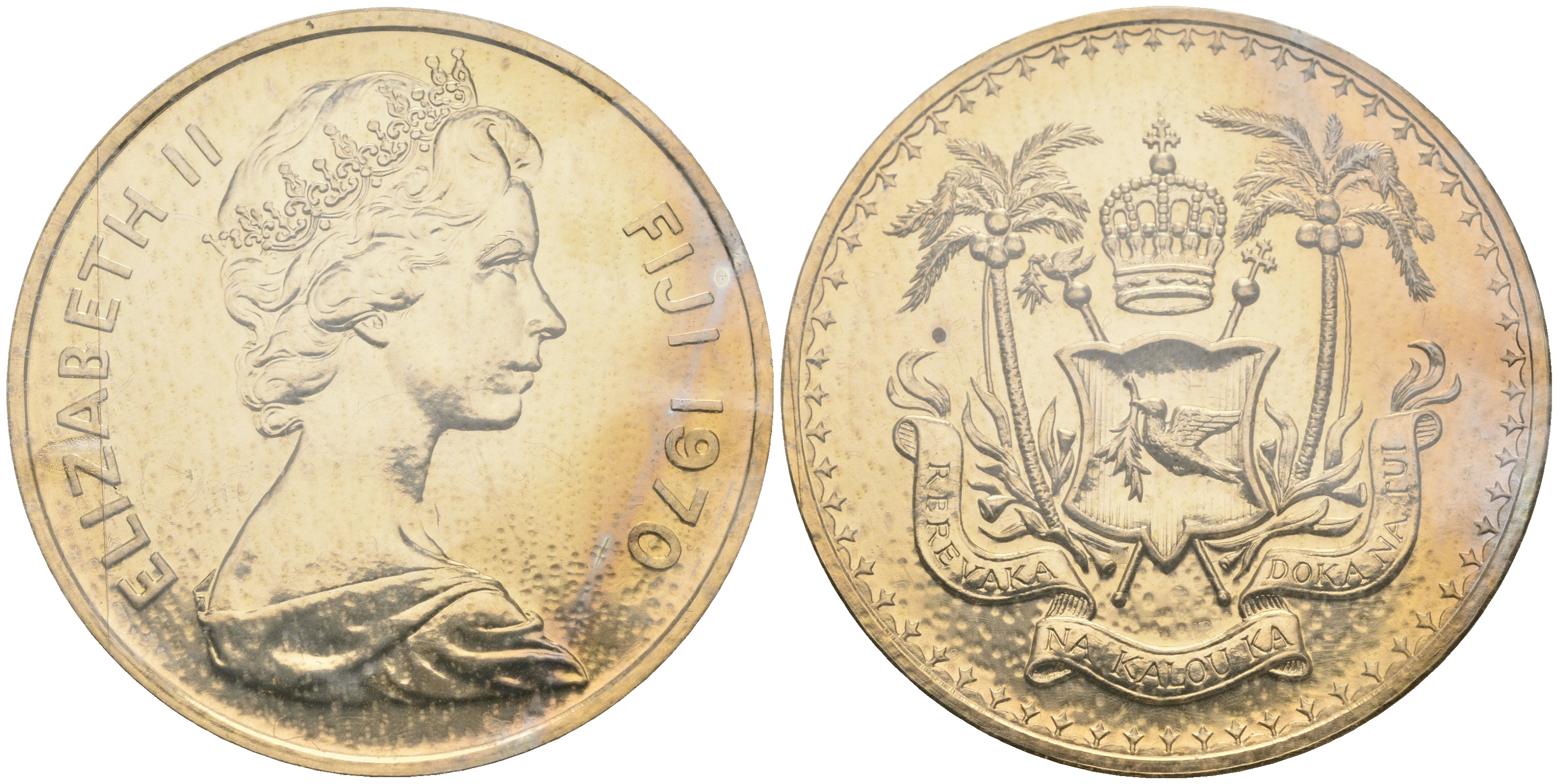 Фиджи 1 доллар 1970 в оригинальной коробке, годовщина независимости, тираж 15000 экз. KM 33 медно-никель UNC 00-00