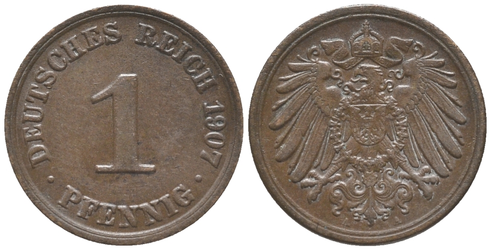 ГЕРМАНИЯ 1 ПФЕННИГ 1907 A KM 10, J. 10 медь 100-867