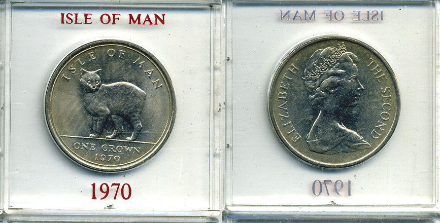 Остров Мэн 1 крона 1970 кошка Мэна, в оригинальной пластиковой коробке KM 18 медно-никель UNC 6-6-1-71