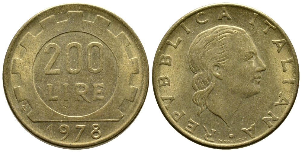 Италия 200 лир 1978 R, шестерня KM 105 алюминиевая бронза 47-645