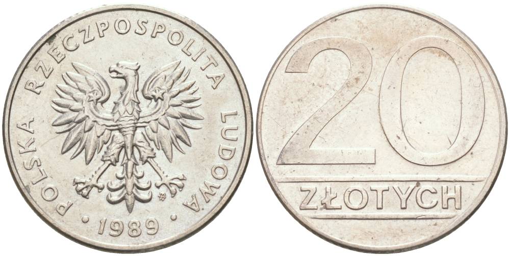 ПОЛЬША 20 ЗЛОТЫХ 1989 MW KM 153.2 медно-никель 4551-1054