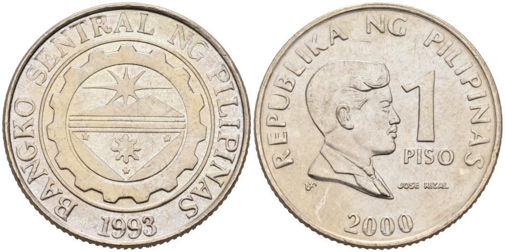 Филиппины 1 писо 2000 Хосе Рицаль KM 269 медно-никель 4556-1153