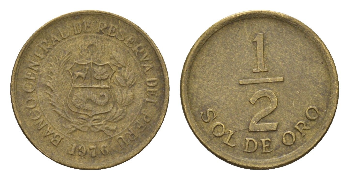 Перу 1/2 соль 1976 KM 265 латунь 4674-1116