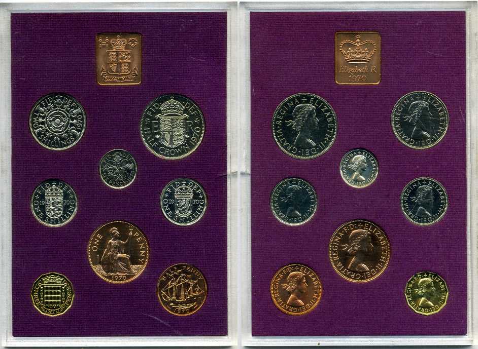 Великобритания набор из 8 монет + жетон монетного двора 1970 в оригинальной пластиковой упаковке KM PS 26 PROOF 3-6-4-13