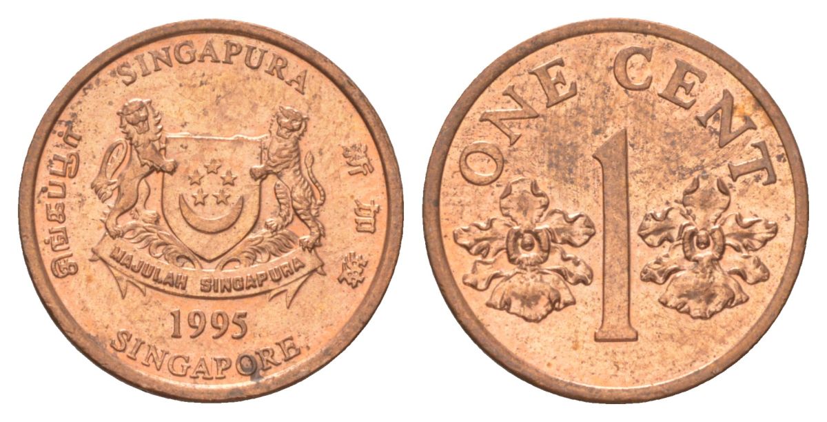 Сингапур 1 цент 1995 KM 98 цинк плакированная медью UNC 4627-968