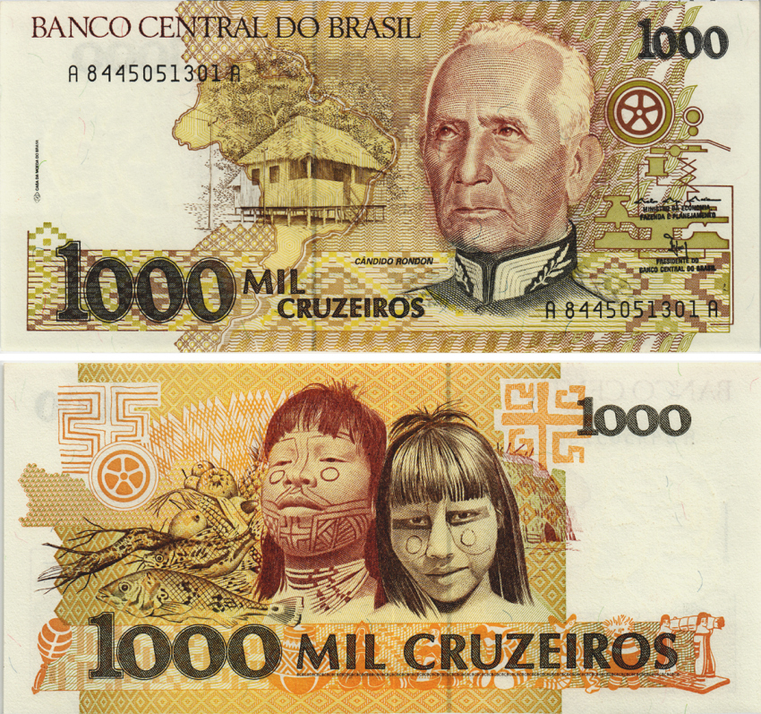 Бразилия 1000 крузейро ND (1991) серия A 8445, Кандиду Рондон Pick 231 b бумага UNC (пресс) 8605-40-4-2