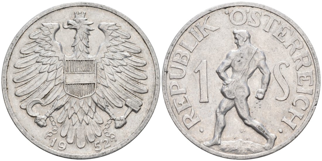 АВСТРИЯ 1 ШИЛЛИНГ 1952 КМ 2871 алюминий 4572-634