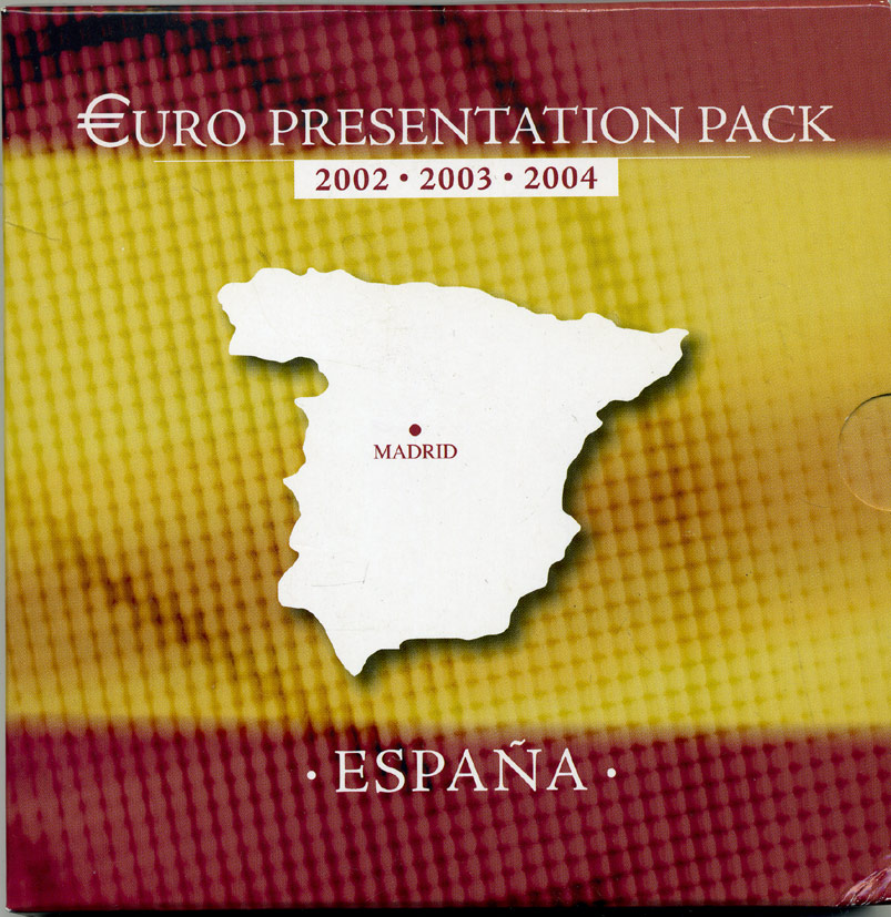 Испания набор из 3 евронаборов по 8 монет 2002-2004 оригинальный официальный набор из трех евронаборов, в картонном буклете    UNC  5-6-1-23