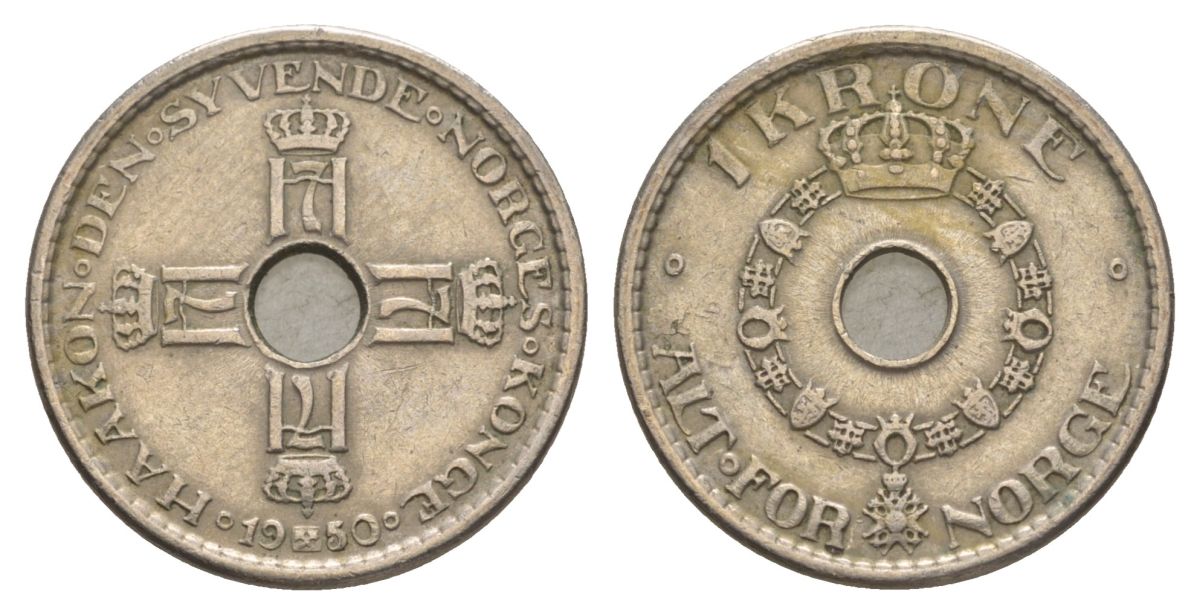 Норвегия 1 крона 1950 Хокон VII (1905-1957) KM 385 медно-никель 4635-627