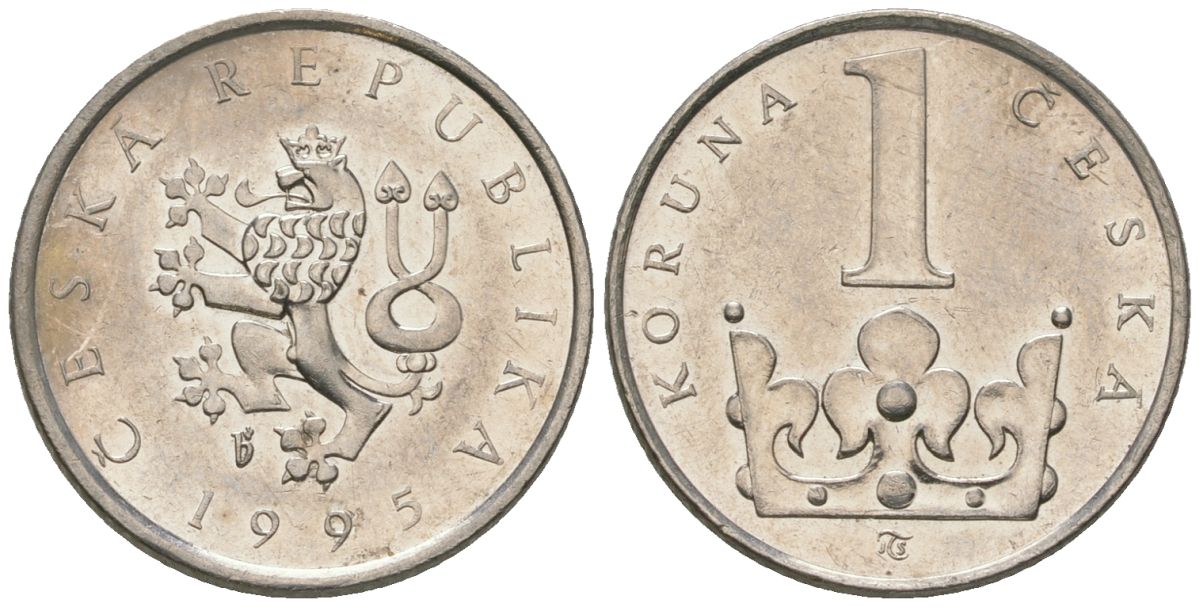 Чехия 1 крона 1995 b’ KM 7 сталь плакированная никелем aUNC 4528-1214
