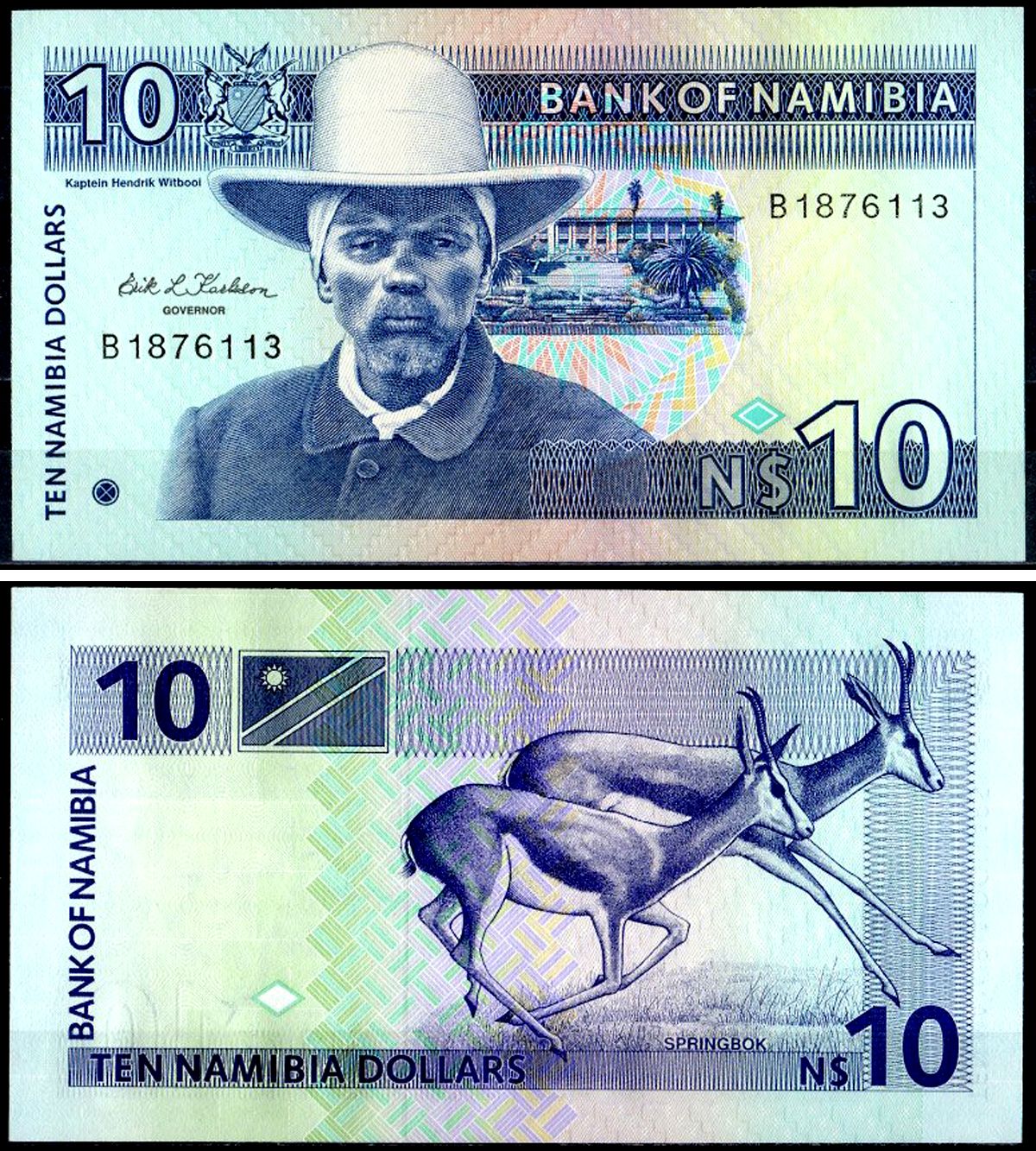 Намибия 10 долларов 1993 Pick 1 бумага 7147-18-2-2