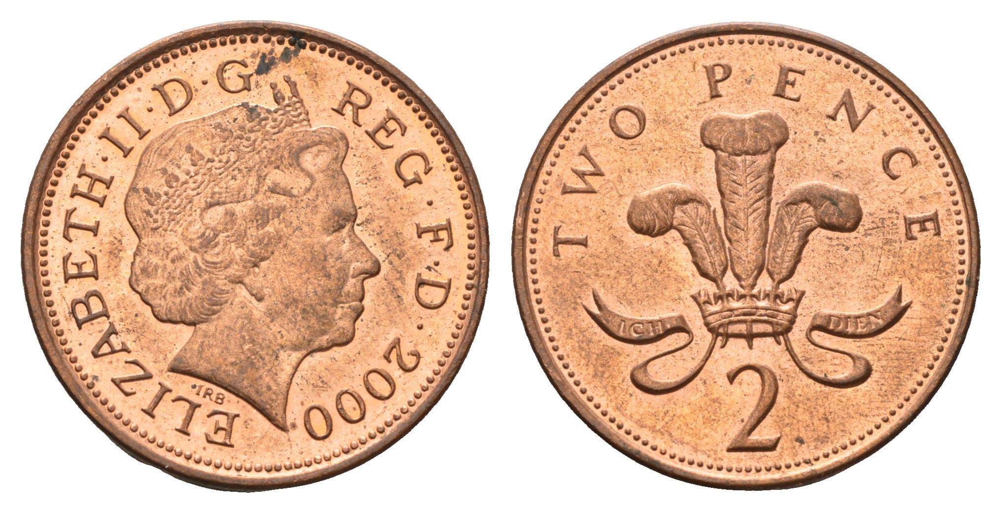 Великобритания 2 пенса 2000 Елизавета II (1952-2022) KM 987, Spink 4690 (C5) сталь плакированная медью UNC 4637-1246