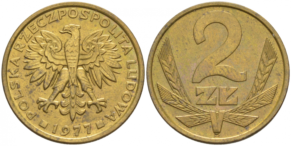 ПОЛЬША 2 ЗЛОТЫХ 1977 МОНДВОР ЛЕНИНГРАД KM 80.1 латунь 68-453