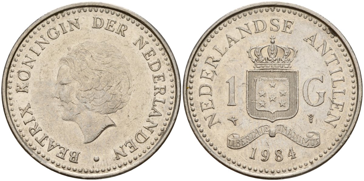 Нидерландские Антилы 1 гульден 1984 Беатрикс (1980-2013) KM 24 никель 4140-214