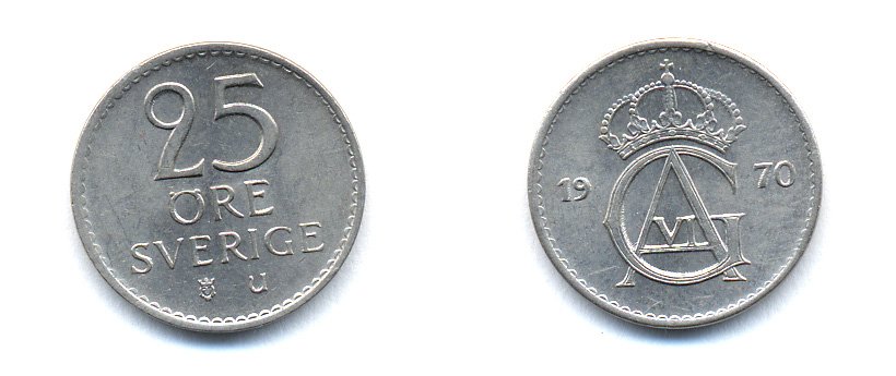 Швеция 25 эре 1970 Густав VI Адольф (1950-1973) KM 836 медно-никель 51-5234