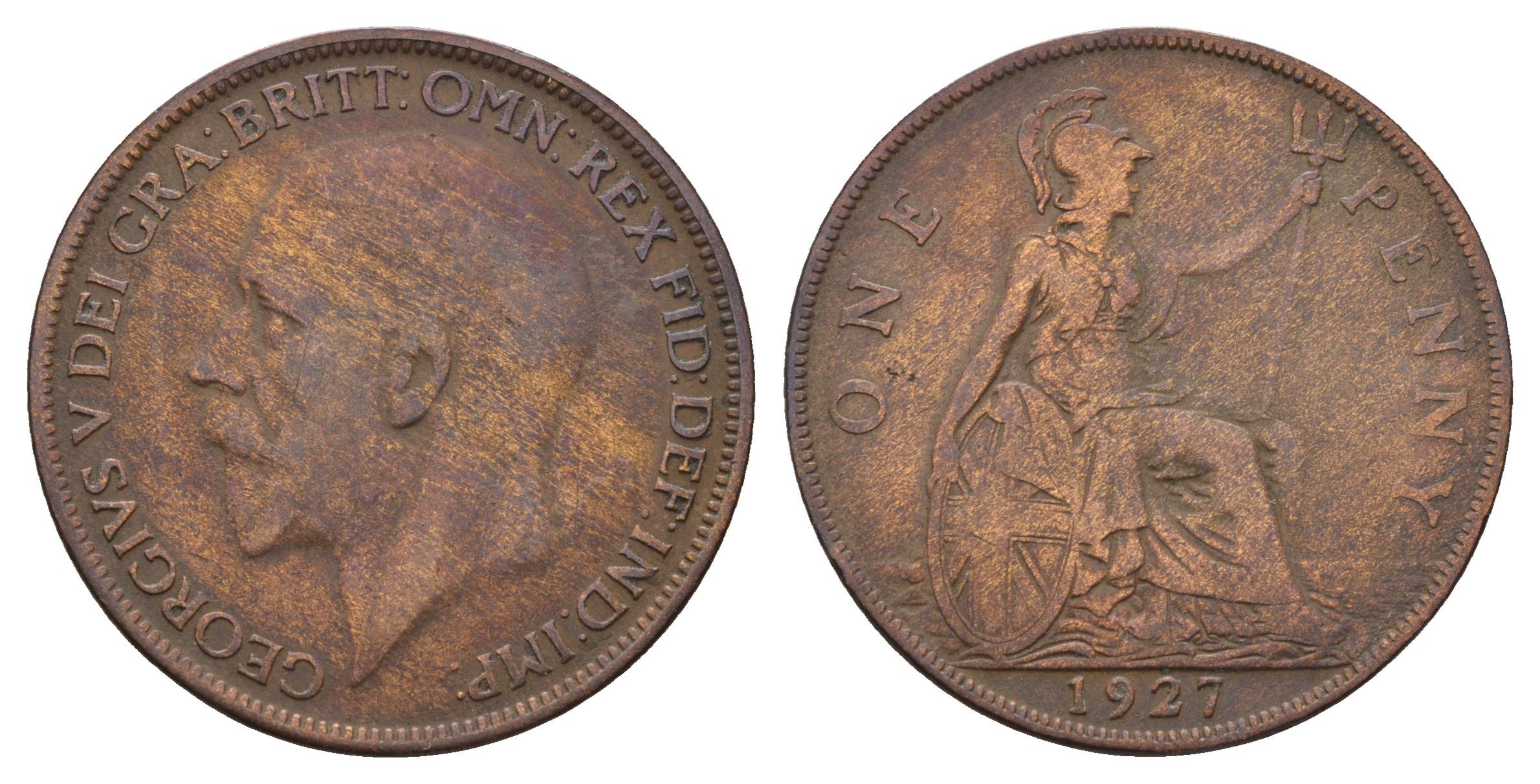 Великобритания 1 пенни 1927 Георг V (1910-1936) KM 826, Spink 4054 бронза 4667-145