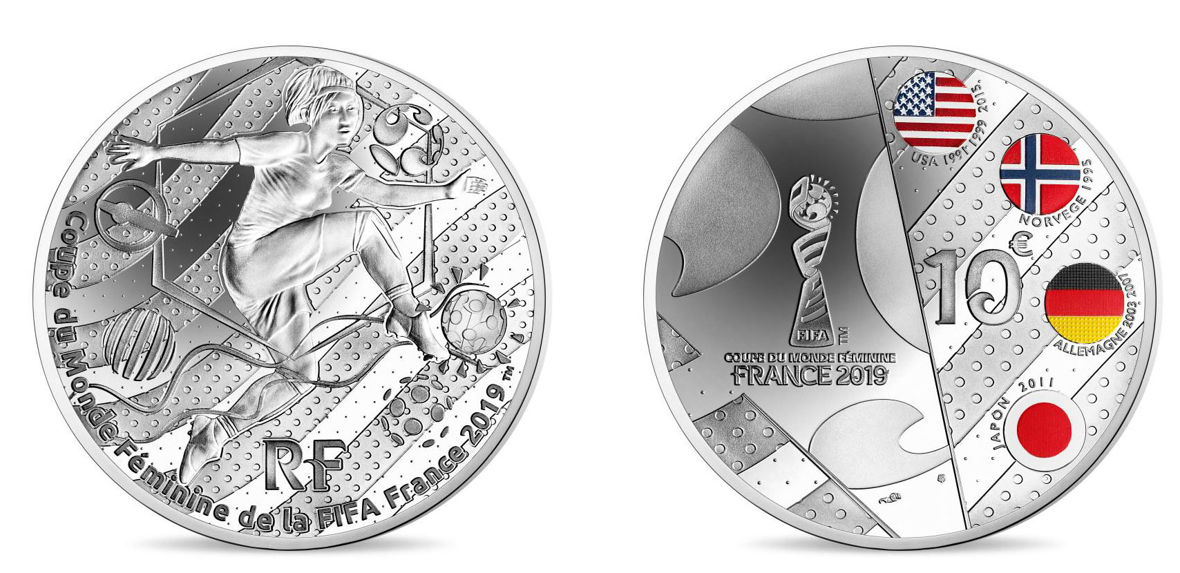 Франция 10 евро 2019 Чемпионат мира по футболу среди женщин, FIFA, Тип 3, оригинальная коробка, сертификат KM NEW серебро PROOF 8-1-03-08