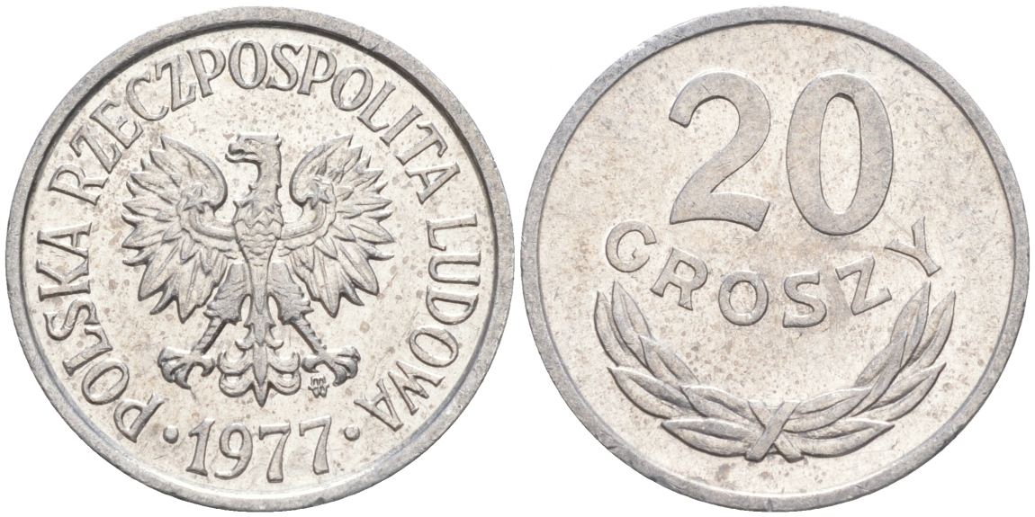 ПОЛЬША 20 ГРОШЕЙ 1977 MW KM А47 алюминий 4516-532