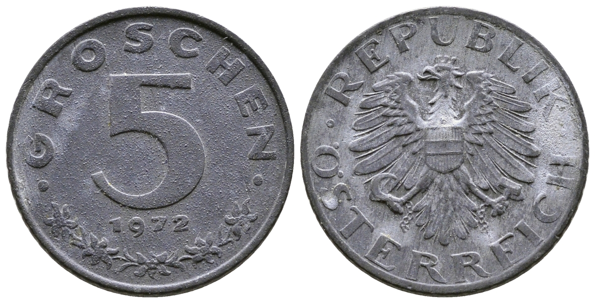 АВСТРИЯ 5 ГРОШЕЙ 1972 KM 2875 цинк 57-551