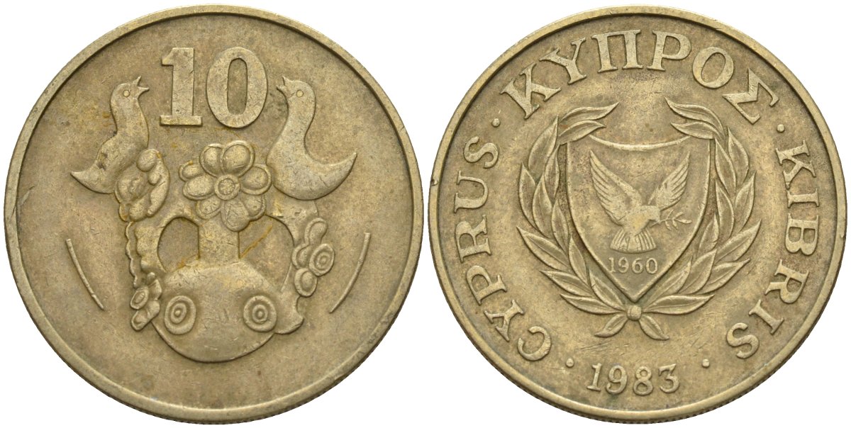 Кипр 10 центов 1985 KM 56.2 никель латунь 4141-1137