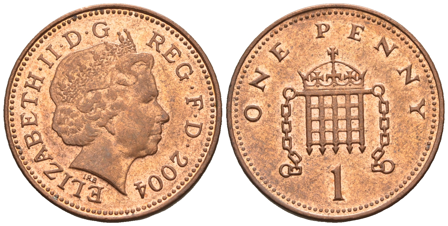 Великобритания 1 пенни 2004 Елизавета II (1952-2022) KM 986, Spink 4710 (B5) сталь плакированная медью 4609-615