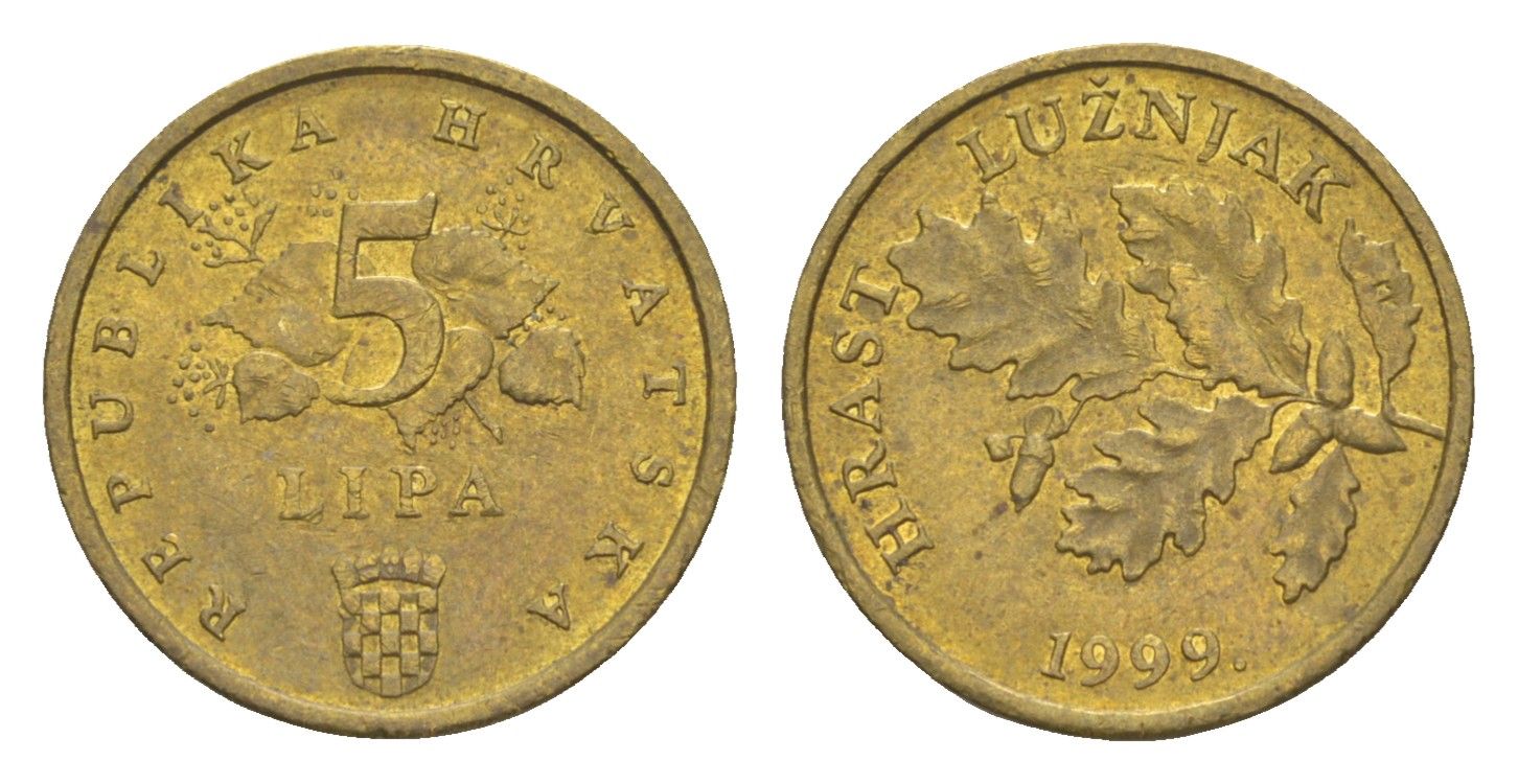 Хорватия 5 лип 1999 дуб, нечетный год KM 5 сталь плакированная латунью aUNC 3334-1231